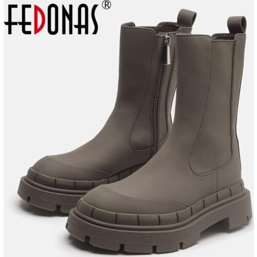 FEDONAS Popular Fashion Platforms Women Ankle Boots Concise Round Toe Thick Heels Autumn Winter Slim Shoes Woman Outdoor Casual