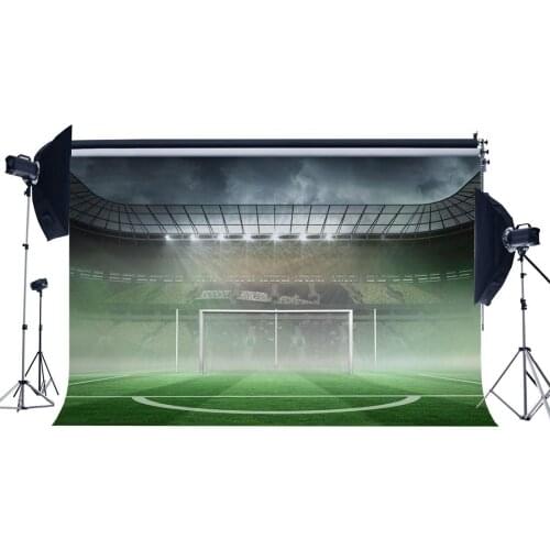 Football Field Backdrop Stadium Backdrops Shining Stage Lights Interior Green Grass Meadow Photography Background