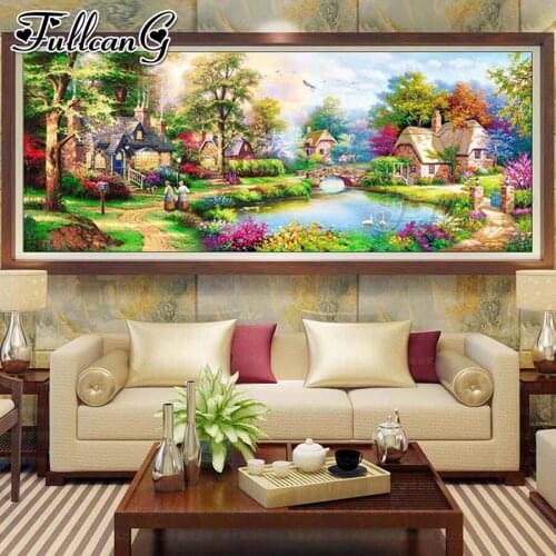 FULLCANG Countryside View Cottage large diamond painting 5d diy full square round drill mosaic embroidery sale home decor FC2779