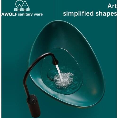 Art Bathroom Sinks 390*590*140mm Ceramic Vessel Dark Green Washing Basin Simplicity Shapes With Drain And Solf Hose AM805