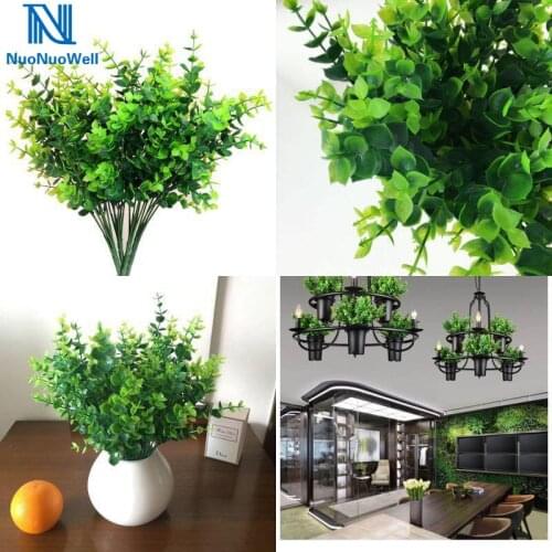 NuoNuoWell 13.8" Faux Plastic Eucalyptus Leaves Artificial Shrubs Plants 7 Branches Grass For Home Decor DIY