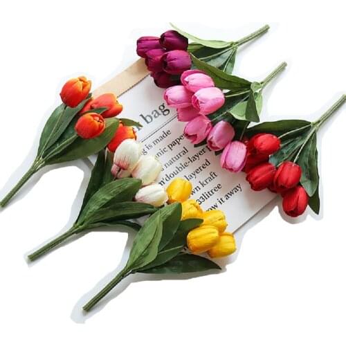 1Pcs Simulation 7 Flower head Bunch Tulip Bouquet Interior Decoration Home Decoration Simulation Plant 4-Colors Without Vase