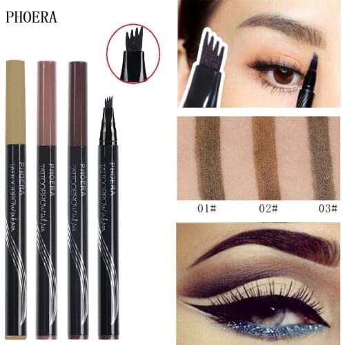 PHOERA 4 Fork Microblading Eyebrow Pencil Brow Tint Waterproof Eyebrow Enhancers Fine Sketch Tattoo Pen Cosmetic Makeup TSLM1