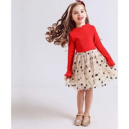 Flower Lace Dress Kids Birthday Spring&Autumn Red Dress Kids Princess Dresses For Girls Baby Kids Children Long Sleeves Clothes