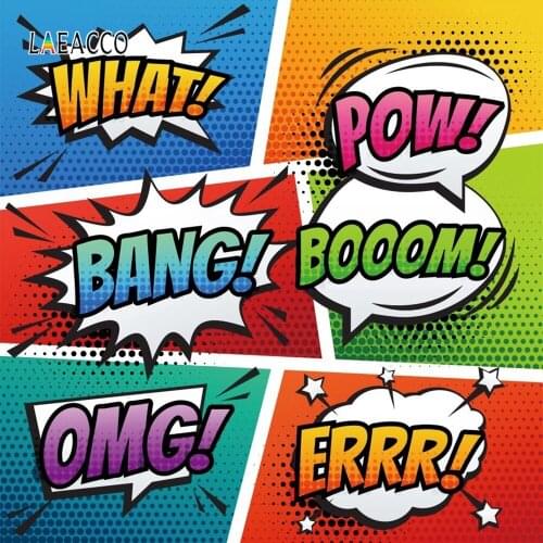 Laeacco Comic Citys Bang OMG Boom Pow Patterns Photography Backdrops Customized Photographic Backgrounds Baby Birthday Photocall