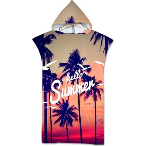 Summer Holiday Hooded Bath Beach Towel Microfiber Wetsuit Changing Robe Poncho Surf Towel for Swimming Beach Outdooor Bathrobe
