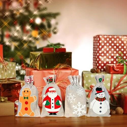 Small Beam Rope Pouches Handmade Candy Bag Gift Bag Christmas Storage Bag Drawstring Pocket Cotton Linen Bag Canvas Bag Optional