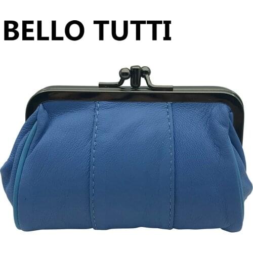 BELLO TUTTI Mini Coin Purse Card&ID Holder Money Clip Original Women Key Wallets Metal Hasp Genuine Leather Sheepskin Change Bag