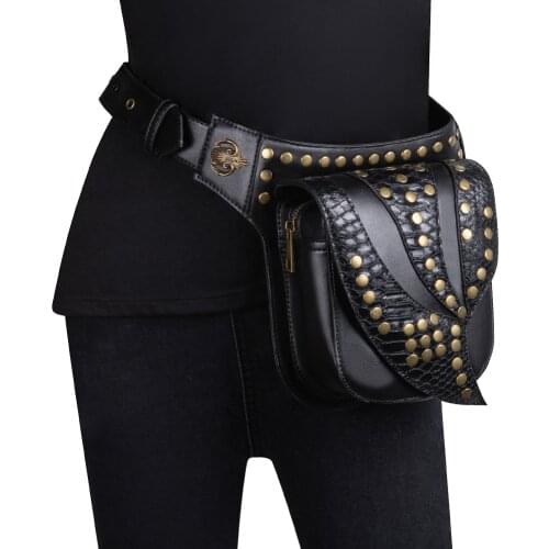 Moto Biker Ladies Shoulder Messenger Waist Bag 2021 Multifunctional Women Steampunk Rock Rivet Chest Bag