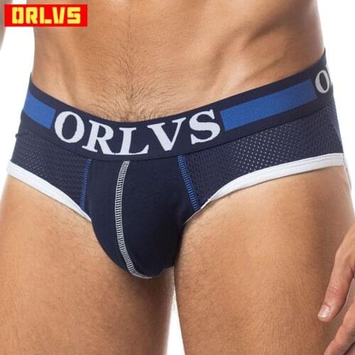 ORLVS Brand Hot Men Briefs High Elasticity Gay Sleepwear Quick Drying Breathable Sexy Hollow Mesh Shorts Crotch Cotton Underwear