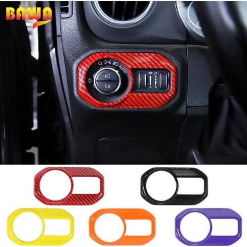 BAWA Carbon Fiber pattern Headlight switch decoration bows Decorative Covers Trim Stickers for Jeep Wrangler 2018+ Car Accessor