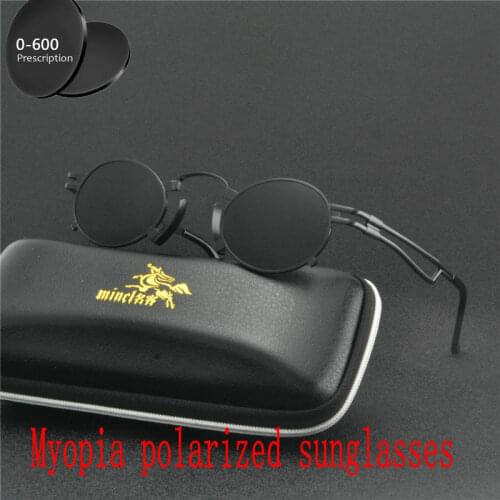 2019 new Small round Men Women Sun Glasses Polarized black Sunglasses Custom Made Myopia Minus Prescription Lens -1 to -6 FML