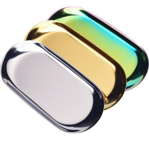 Stainless Steel Oval Tray Plate Sterilized Tray Beauty Salon Desktop Organizer for Eyebrow Tattooing Body Tattoo Tools