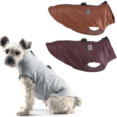 PU Leather Dog Coat Jacket Waterproof Winter Dog Clothes Warm Pet Outfit Yorkshire Terrier Chihuahua Clothing Dog Puppy Apparel