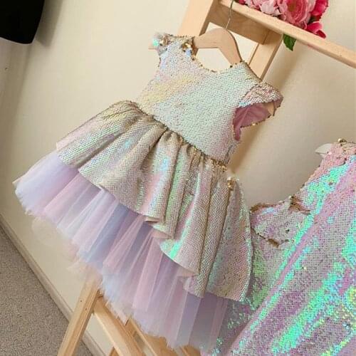 Shiny Sequins Baby Girls Dresses for Special Occasion Kids Clothes Party Gowns Birthday Dress Photography