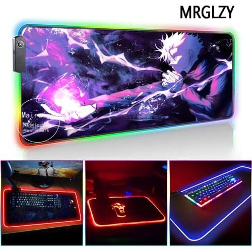 MRGLZY Hot Anime Jujutsu Kaisen LED Light RGB Gamer Gojo Satoru Large Mouse Pad DeskMat Gaming Accessories for Laptop Keyboard