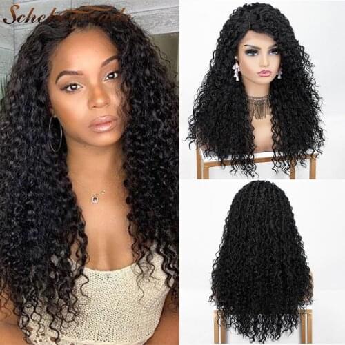 Scheherezade Kinky Curly Synthetic Wigs For Women Black Lace Front Wig Heat Resistant Fiber Long Curly Synthetic Lace Front Wigs