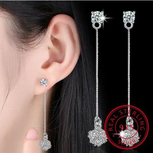 Luxury 925 Sterling Silver Earrings Love Candy Zirconia Cube Tassel Long Earrings Ear Line Drop Earrings For Women S-E180