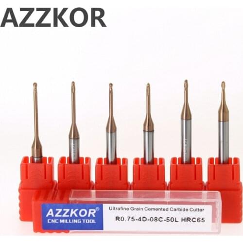 AZZKOR Deep Groove Alloy Ball Milling Cutter Avoiding Long Neck Cutting CNC 2F Processing For Metal R1.0 Deep Hole Lengthening
