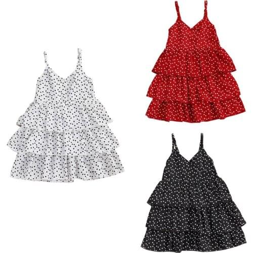 2-6Years Kids Baby Girls Sling Dress Summer Fashion Casual Little Love Hearts Sleeveless V-neck Chiffon Cake Dress