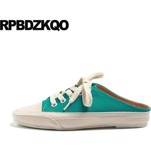 Black Mules Breathable Slippers Casual White Lace Up Sandals Plain Canvas Shoes Unique Ladies Trainers Sneakers Women Square Toe