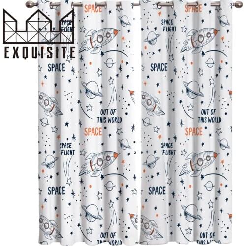 Curtains Universe Space Flight Cartoon Window Curtains For Living Room Kids Room Kitchen Bedroom Drapes Home Decor Drapes