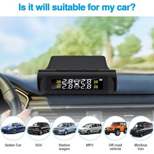 Car TPMS Tire Pressure Monitoring System Car Wireless Alarm System TPMS, 4 External Sensors, Tire Pressure & Temperature Display