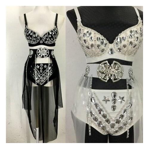 Dance Costumes For Shows Chinese Ancient Costume Fashion Sparkling Rhinestone Set Costume Handmade Sexy Train Female Singer Ds