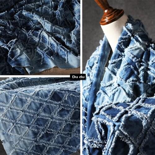 50*124cm 3d Texture Clothing Fabric Cowboy Printing and dyeing Thick Grid Water washing Coat Design Fabric DIY
