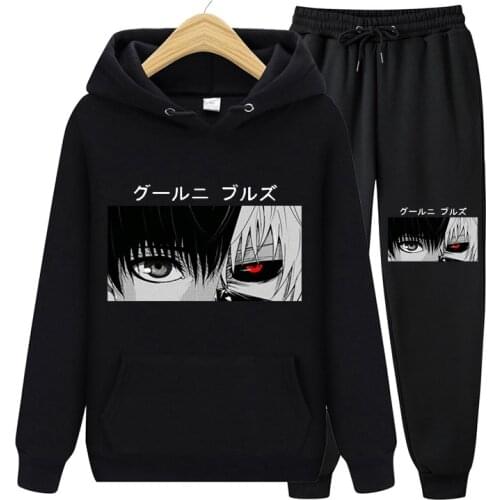 Tokyo Ghoul Kaneki Ken Eyes Japan Anime Print Pullovers + Pants Suit Loose Harajuku Women Fall Hoodie Sweatshirt Punk Streetwear