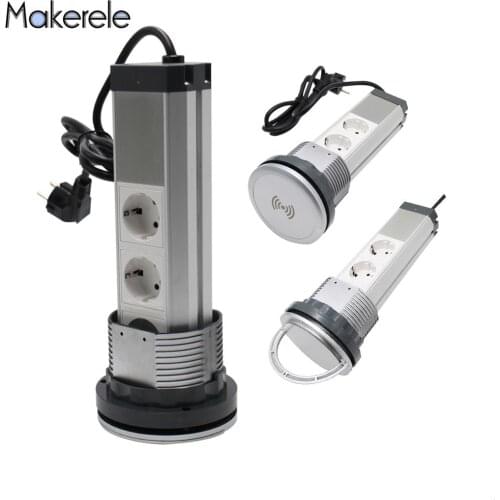 Hidden Table Pop Up Electrical Socket 3 Power EU Plug Power 2 Charge USB /wireless Charger Port Motorized used in Kitchen