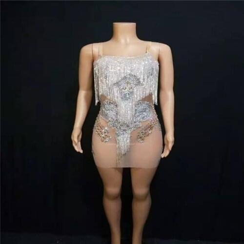 Y73 Perspective female pole dance dress sexy rhinestone diamonds skirt bling performance stage costumes ballroom wear outfit bar