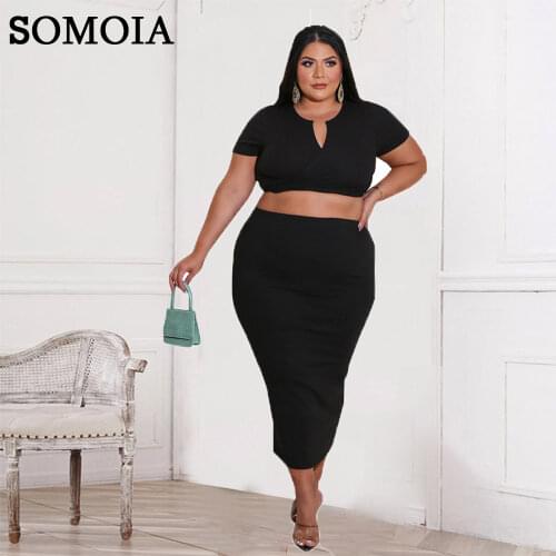 Women Summer Clothing 2021 Plus Size Casual Sexy Solid Two Piece Set Skirts Sets Crop Tops and Bodycon Skirt Wholesale Items
