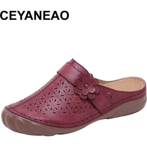 CEYANEAO 2020 summer handmade couture ladies shoes woman floral moccasins flat shoes retro style mother shoes women sandals size
