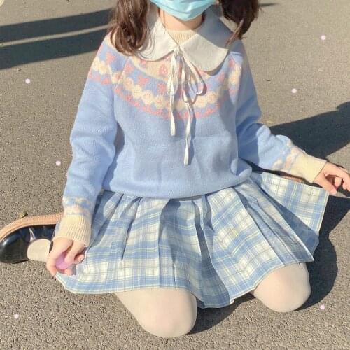 2021 Japanese Preppy Style Knitting Sweater Women Kawaii Lolita Style Autumn Winter Long Sleeve Strawberry Knit Pullover Sweater