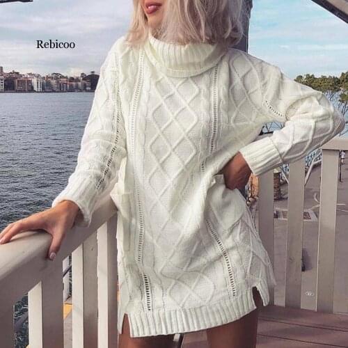 Sweater Dress Autumn Ladies Knitted Turtleneck Pullover Dresses Women New Solid Color Thick Warm Winter Dress vestidos