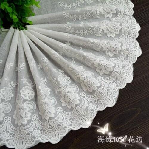 1 Yard/lot 22cm Off White Cotton Cloth Embroidered Lace Fabrics Womens Clothing Wedding Dress DIY Lace Trim Free Shipping
