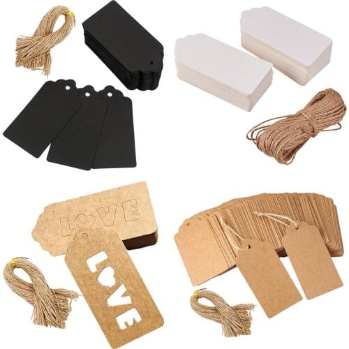 100 Set Blank Kraft Paper Tags Cards Gifts Labels with Holes and Strings for Wedding Birthday Valentines Gifts Decorations