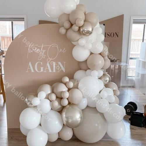 111pcs Beige Balloon Arch Garland Kit White Sand Happy Birthday Decoration Girl/Boy Gold Globos Wedding Party Decor Supplies