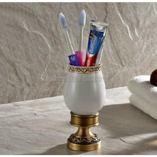 Bathroom Accessories Antique Brass Toothbrush Holders Band Ceramic Cups Wba498