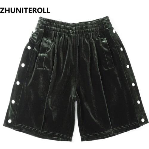 Side Button Shorts Men Silver Fox Wool Streetwear Hip Hop Harajuku Short 2021 Summer Sweatpants Jogger Baggy Skateboard Trousers