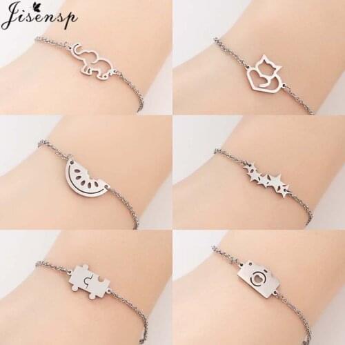 Jisensp Elephant Cat Chain Stainless Steel Bracelets Lovely Watermelon Charm Bracelet Fashion Jewelry for Women Forever Bangle