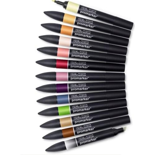 WINSOR&NEWTON 6/12 Colors ProMarkers Alcohol base ink Twin tips Professional Art Marker Pen Drawing Supplies