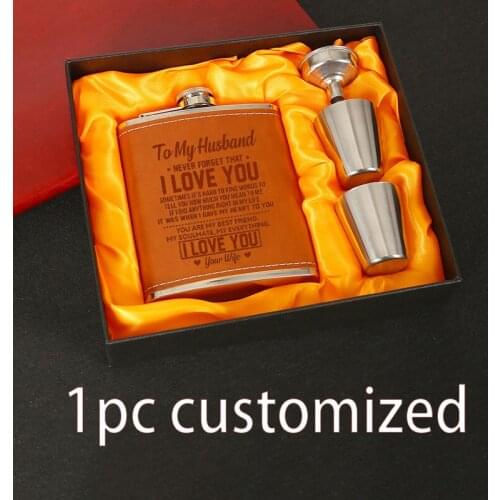 Engraved Flask Set With Shot Glasses For Men Women Dad Stainless Steel Leather Hip Flask Gift Set For 7oz Liquor JH005