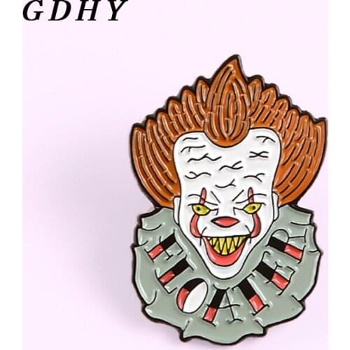 GDHY Horror Movie DC JOKER Pins Brooches Stephen Kings It Badge Brooch for Women Men Lapel Pin Jewelry Gift Broche Bijoux