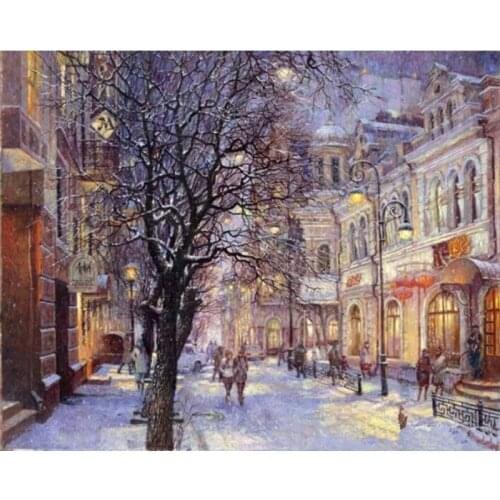 Painting By Numbers DIY Dropshipping 50x65 60x75cm Light snow street view Landscape Canvas Wedding Decoration Art picture Gift