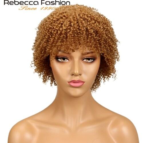 Rebecca Short Afro Kinky Curly Wig 100% Human Hair Full Wig Kinky Curly Wigs For Black Women Light Brown Cheap Wig Wholesale
