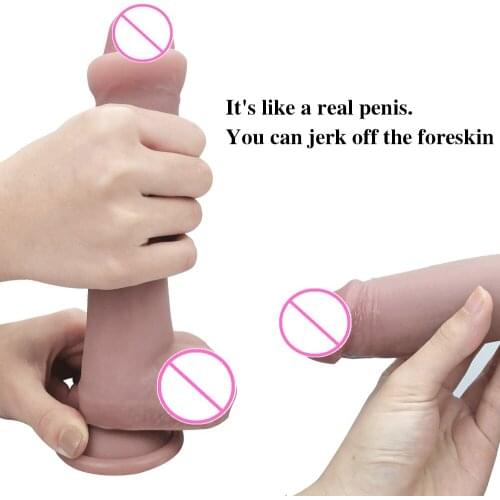 Foreskin Move Realistic Penis With Suction Cup Soft Huge Dildo for women Masturbators adult games Intimate Goods Sex toys for 18