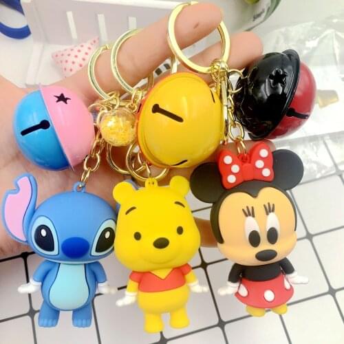 Disney Creative Keychain Cute Cartoon Stitch Mickey Doll Keyring Car Backpack Key Chain Pendant Gift
