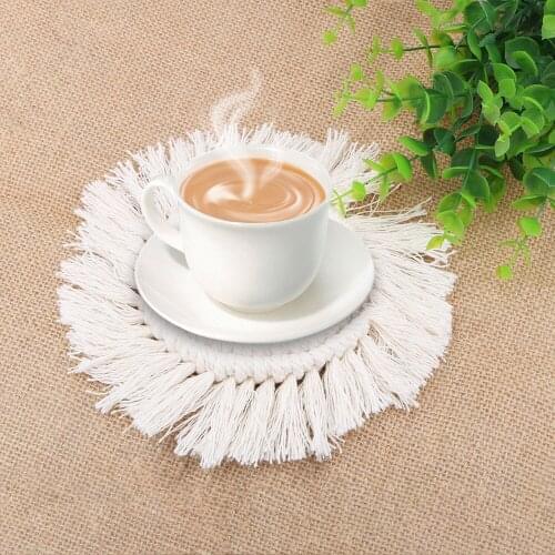 Kitchen Heat Proof Mats Table Placemat Kitchen Accessories Insulation Mats Anti-slip Macrame Cup Pad Handmade Cotton Braid